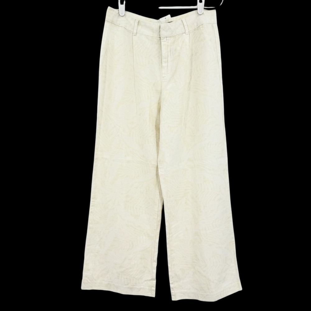 Sound/Style Women's Summer Cream Pants 10 Linen Blend Faux Pockets Wide Leg NWOT